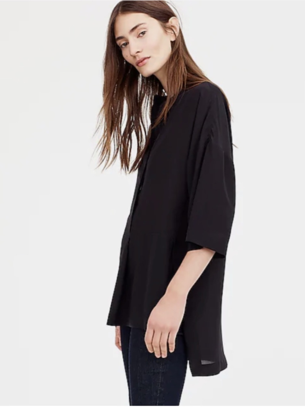 Black 100% Silk J Crew Tunic Blouse Shirt